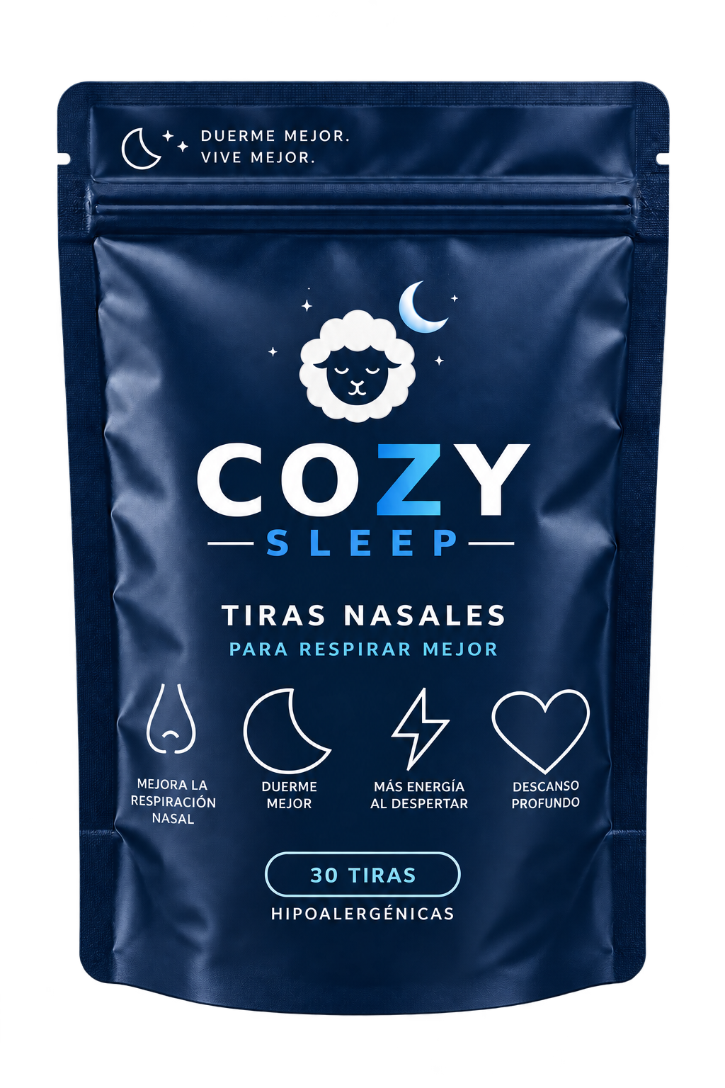 Bolsa azul Cozy Sleep de 30 tiras nasales negras